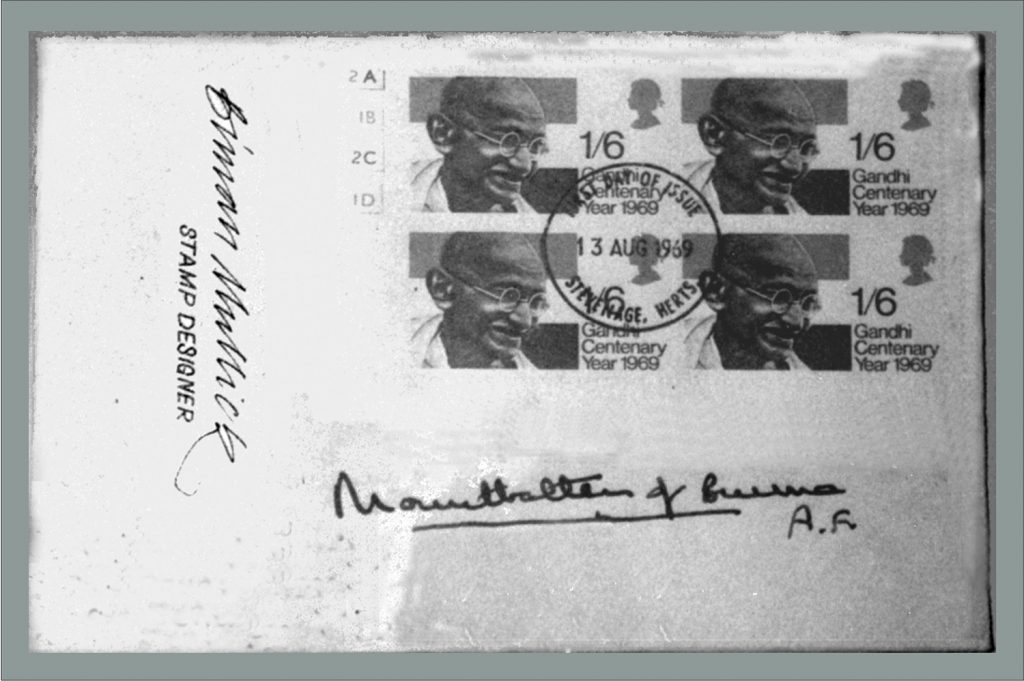 Gandhi Stamp FDC with Lord Mountbattne and Biman's autographs